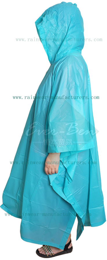 Blue vinyl long rain poncho supplier